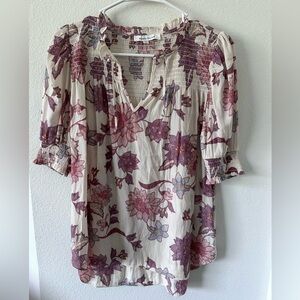 Mille Olive Cream Floral Peasant Blouse in Plum